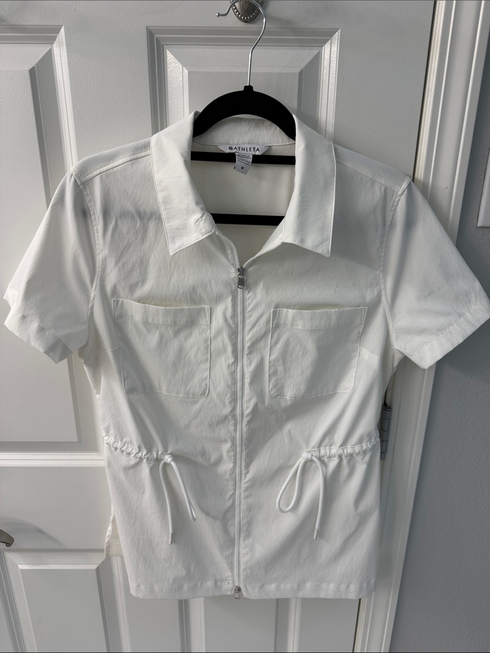 Athleta White Short-Sleeve Zip Front Shirt Jacket